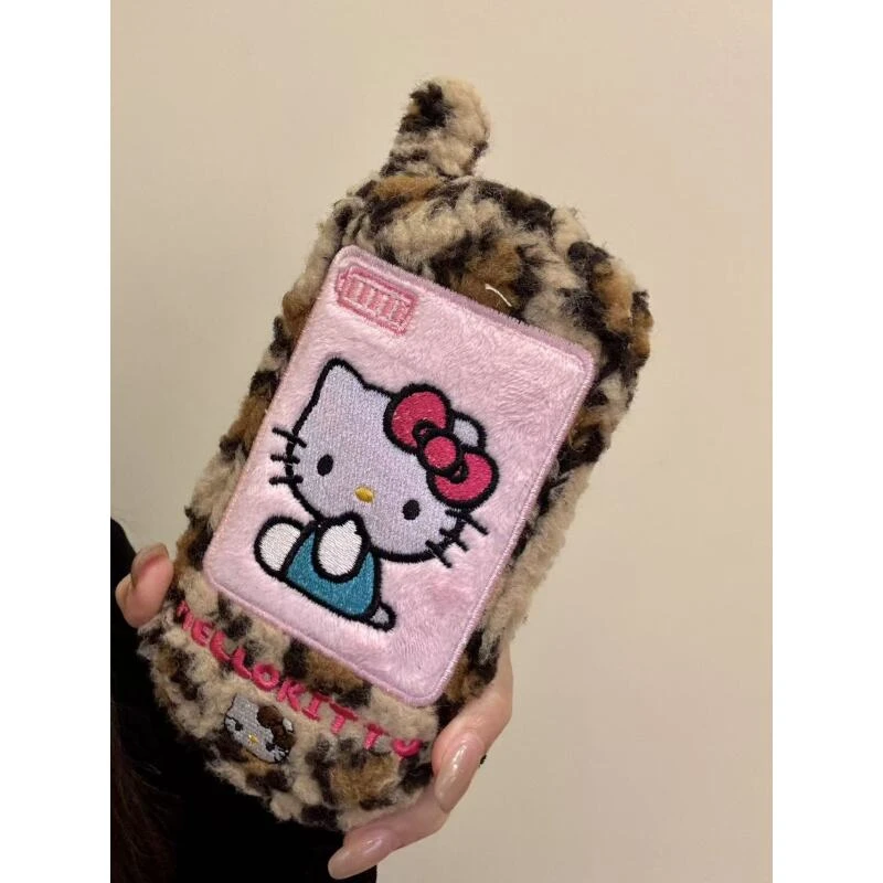 韩系豹纹毛绒大哥大刺绣猫咪适用于iphone17promax苹果16手机壳15