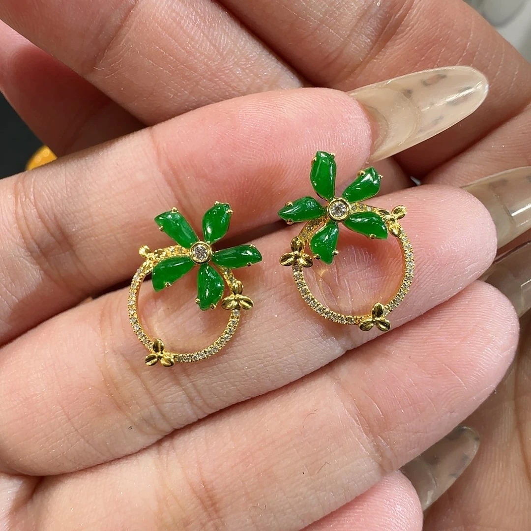 【闪购商品】18K金镶嵌翡翠耳饰