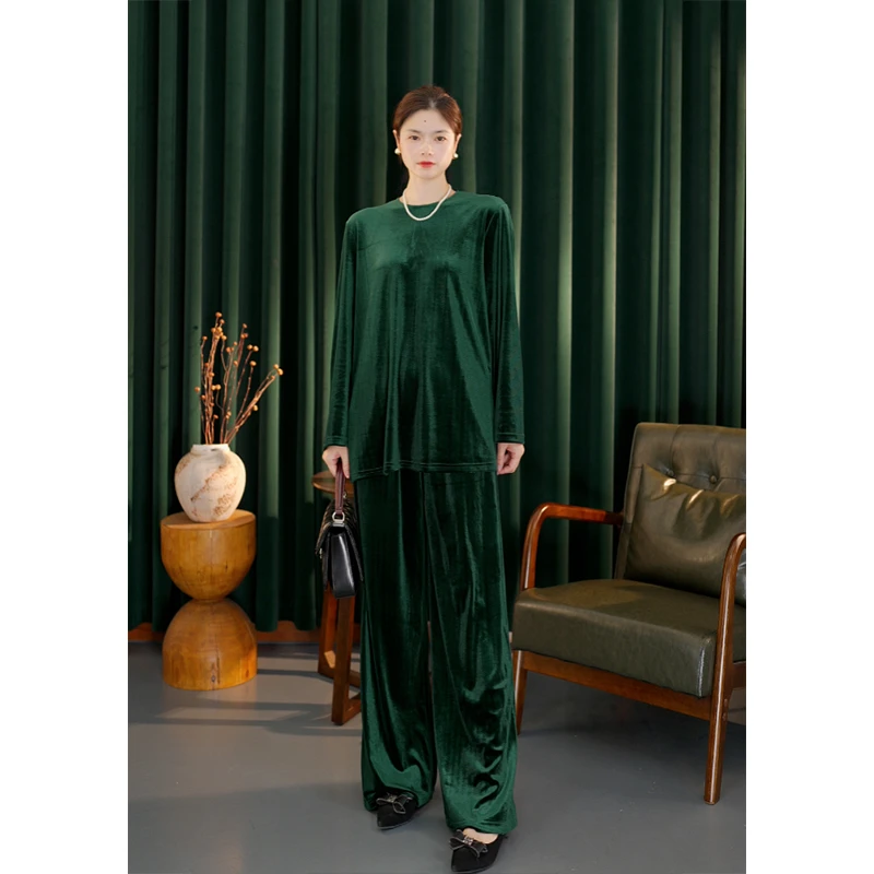 {橙衣纤服}秋季新款丝绒同色系套装时尚高贵显气质款TC9001
