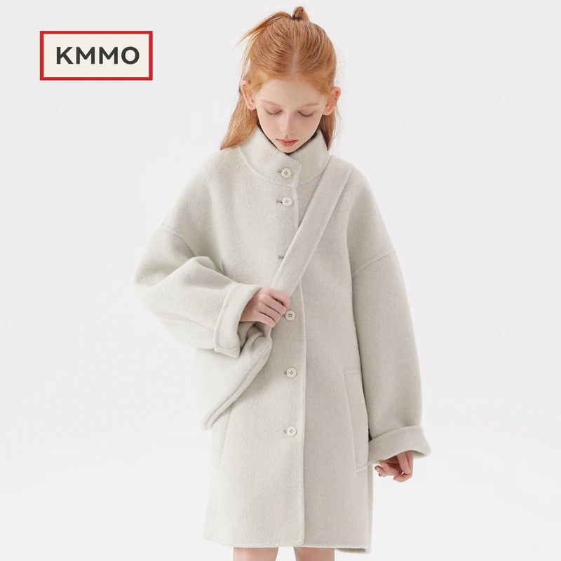 KMMO女童大衣冬季儿童中长款羊毛外套2025小女孩双面呢子童装风衣