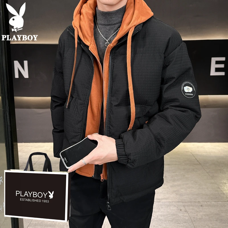 PLAYBOY/花花公子冬季加厚保暖男士棉衣本命红色连帽抗寒棉袄外套