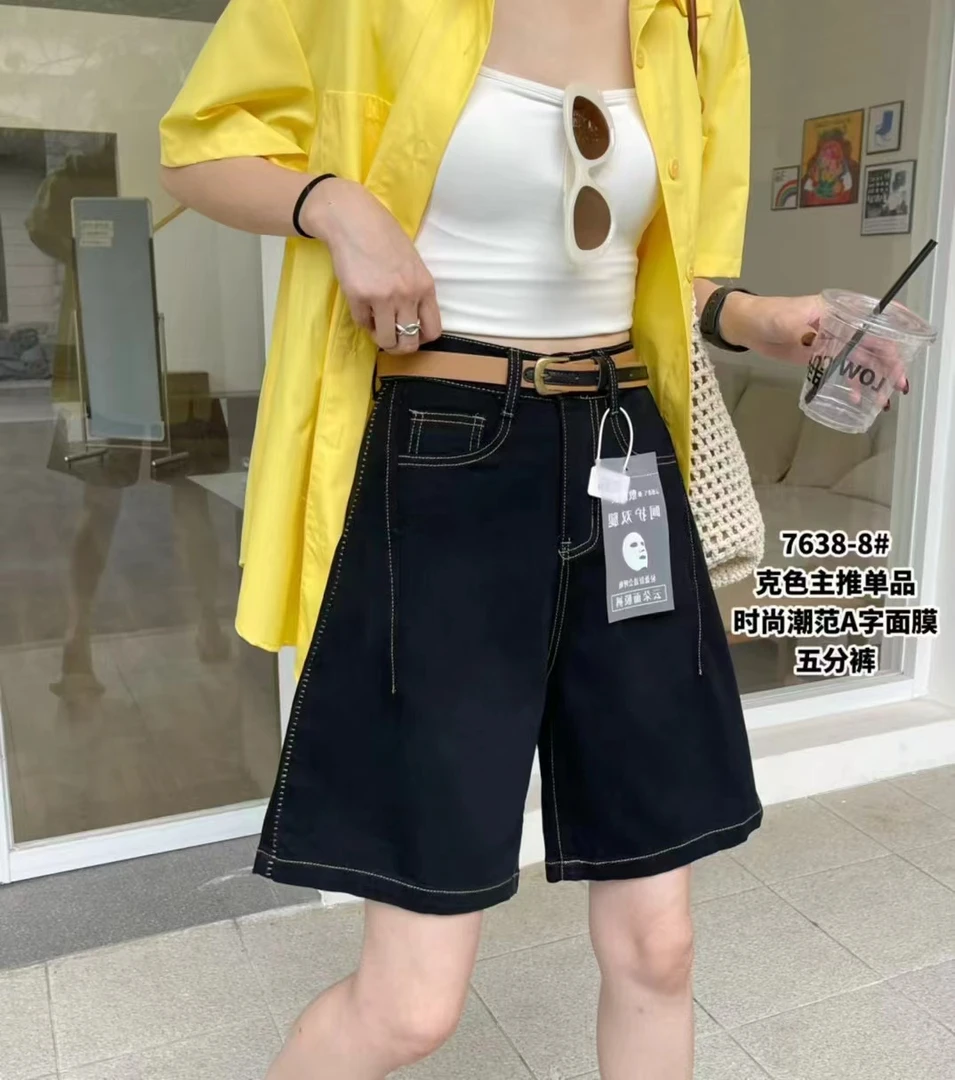 7638-8夏季高腰牛仔裤裤子休闲五分裤百搭