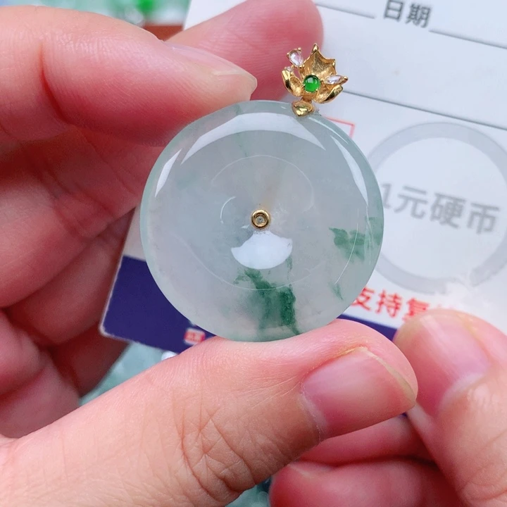 翡翠18K金镶嵌吊坠(不含链)