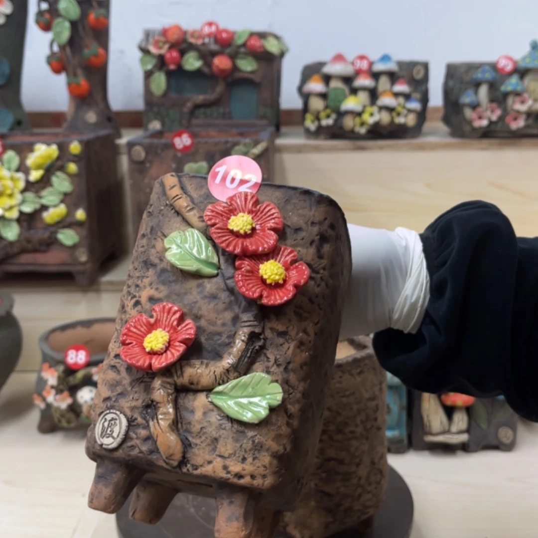 【闪购商品】紫砂花盆102号内口8.5×9脚高17