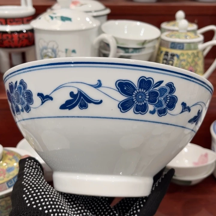 陶瓷醴陵高温群力瓷17.5厘米高足碗