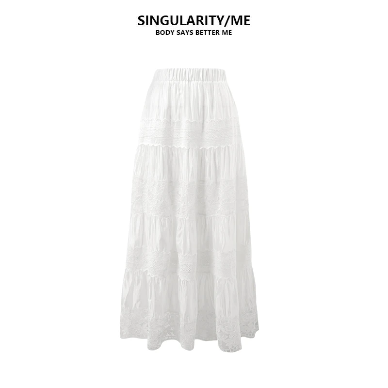 Singularity Me 重工蕾丝立体花朵镂空海边夏长款半身裙 3A 3021