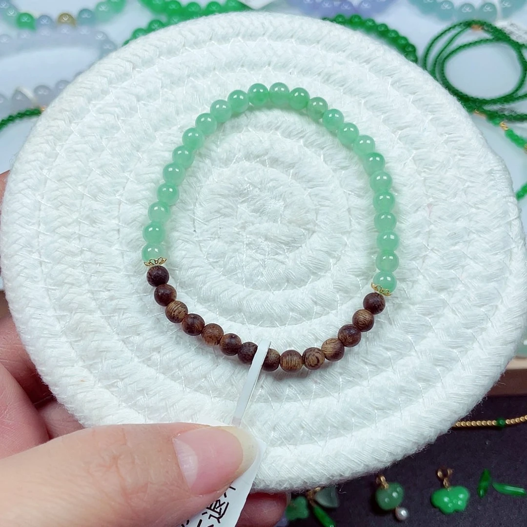 翡翠18K金镶嵌手链天然缅甸翡翠A货卡5