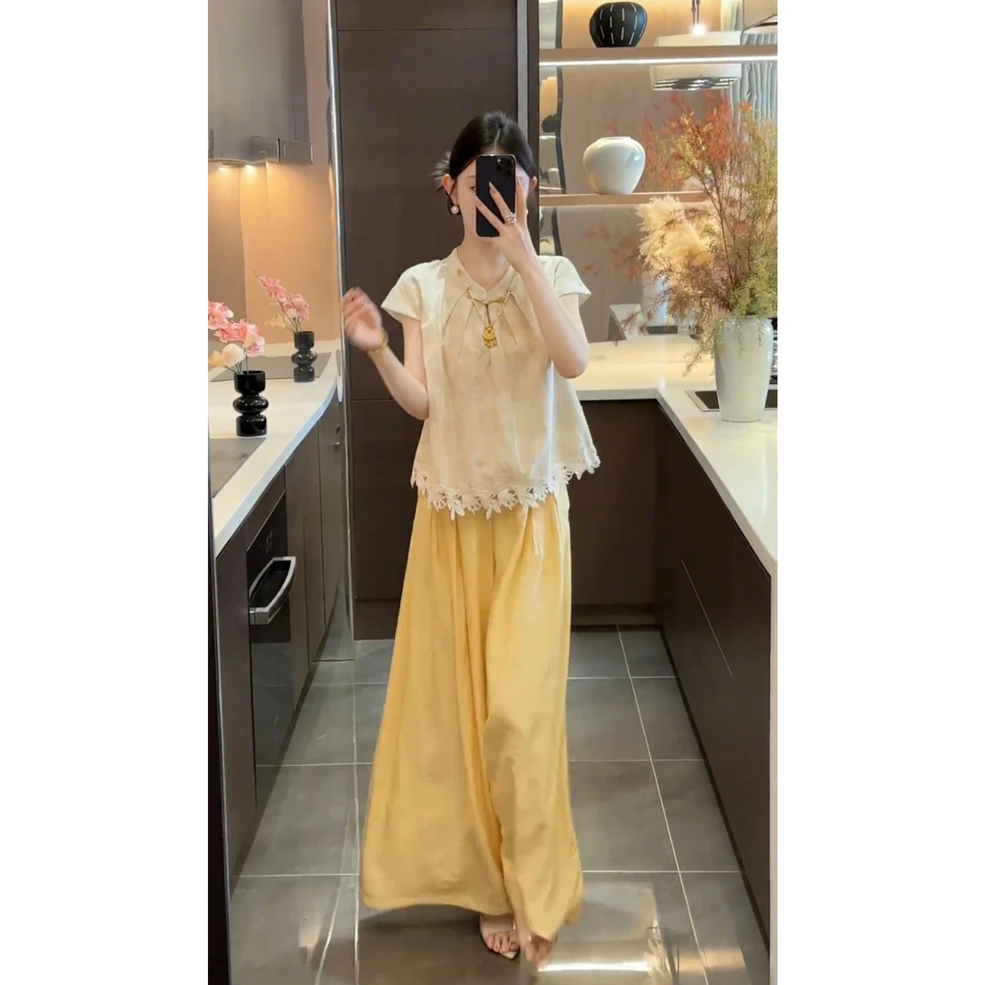 2025夏季新中式气质套装马甲上衣裤子两件套女