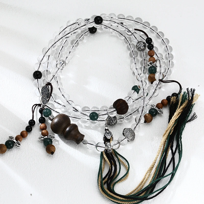 链子925银 XL17长款8mm透明珠项链斜挎链 流行女士锁骨颈链