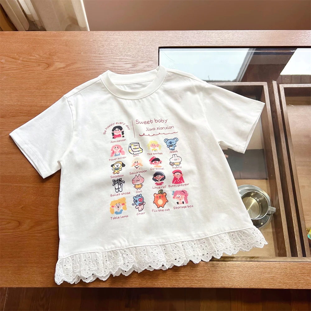 现货【乐园】100棉夏装3753女童趣味涂鸦短袖女宝百搭T恤透气圆领