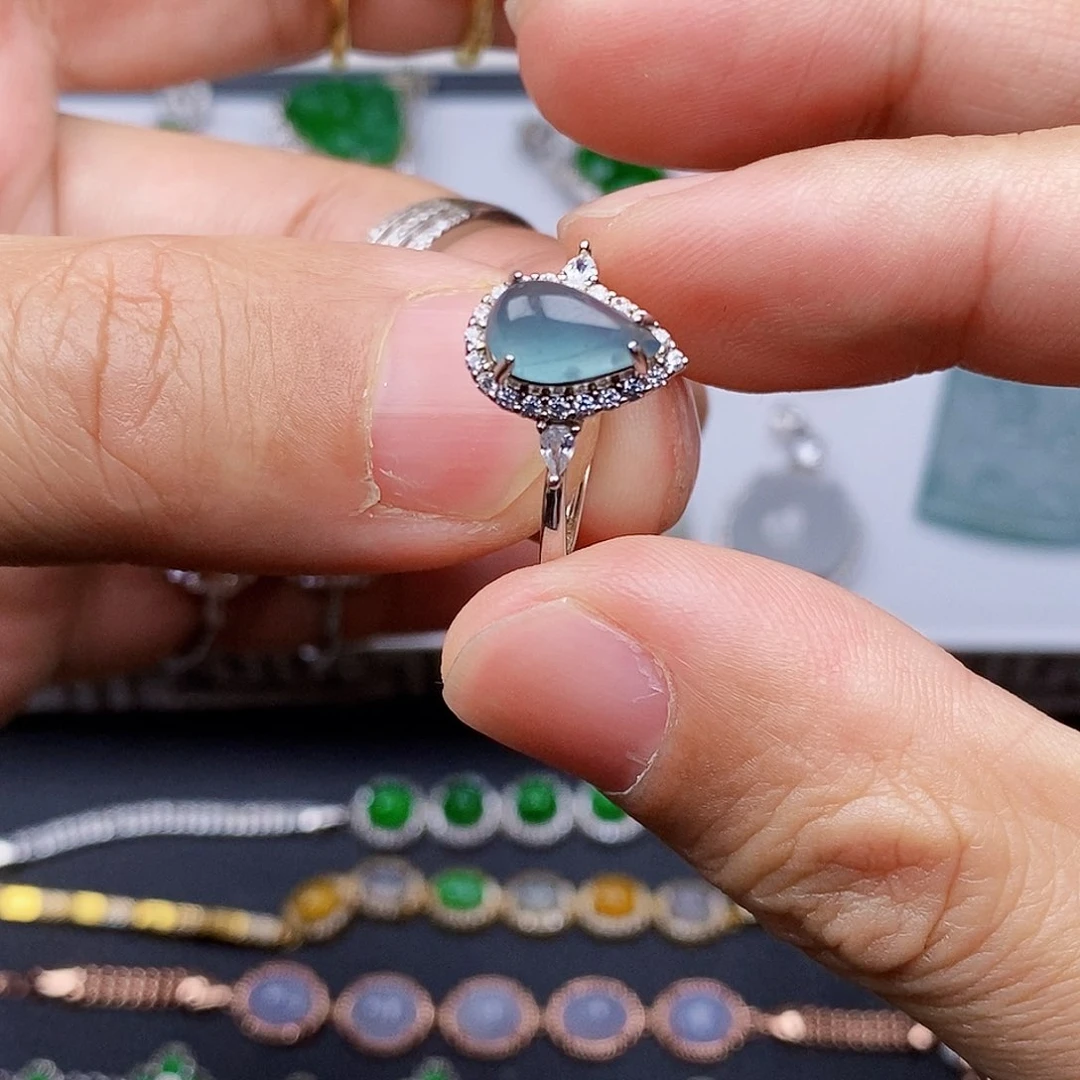 翡翠戒指银S925镶嵌热*?戒指