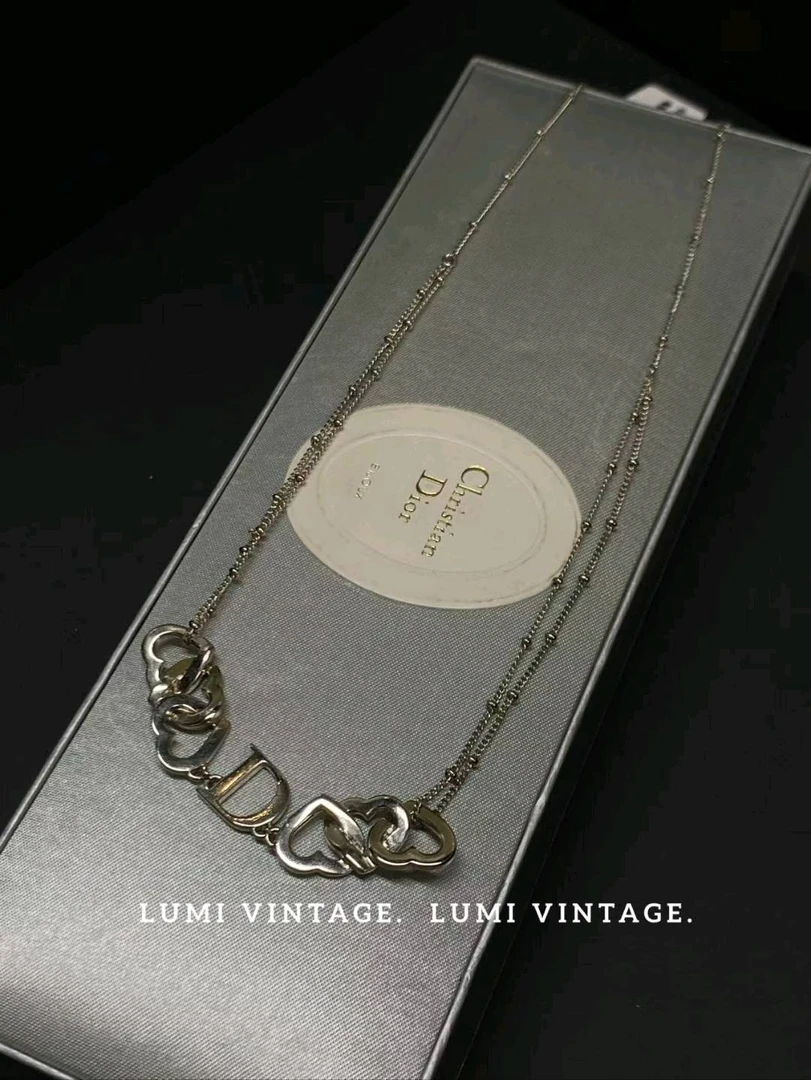 95新 DIOR/迪奥 银色错位爱心项链88636757