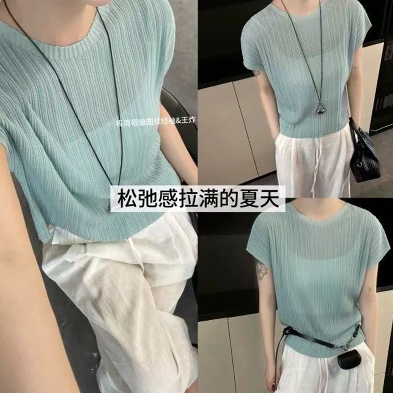 丹姐家~韩版落肩袖设计感百搭圆领短袖针织衫