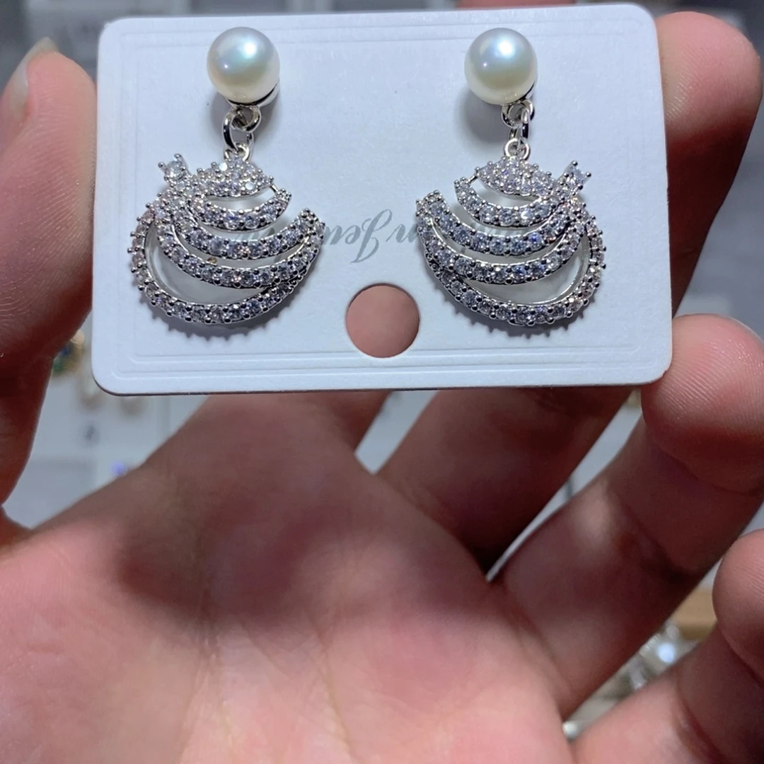 银S925镶嵌淡水珍珠耳饰