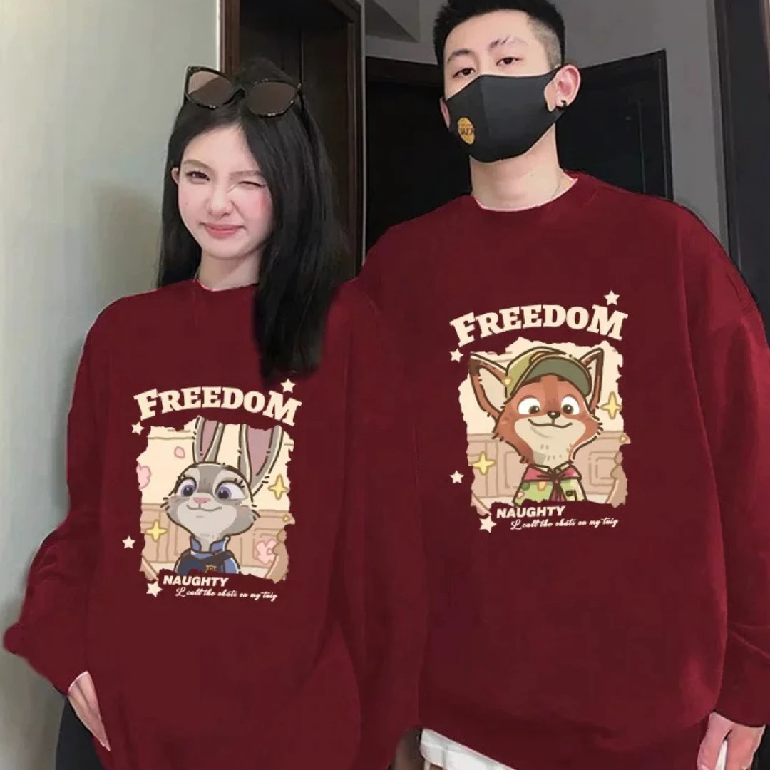 【两件】新年情侣装卫衣秋冬2025新款高级感圆领上衣一男一女酒红色