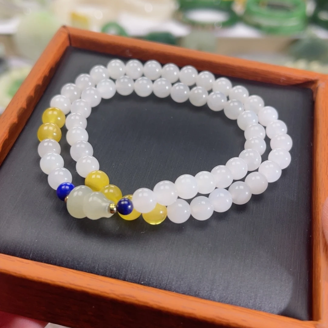 和田玉手链未镶嵌白玉双圈手链卡6