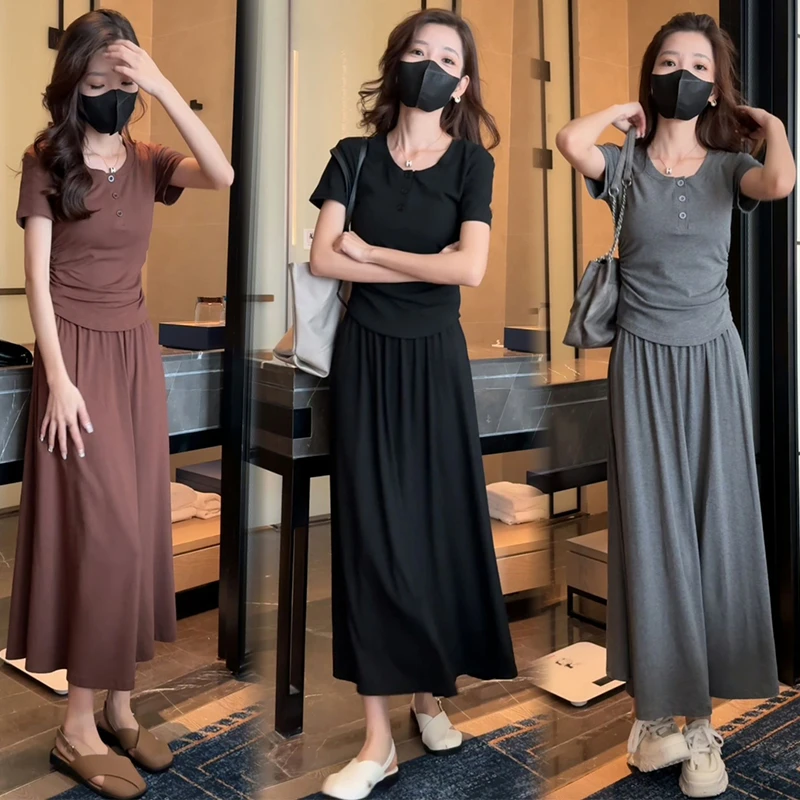 休闲运动服套装裙女2025年夏季新款时尚显瘦短袖t恤半身裙两件套