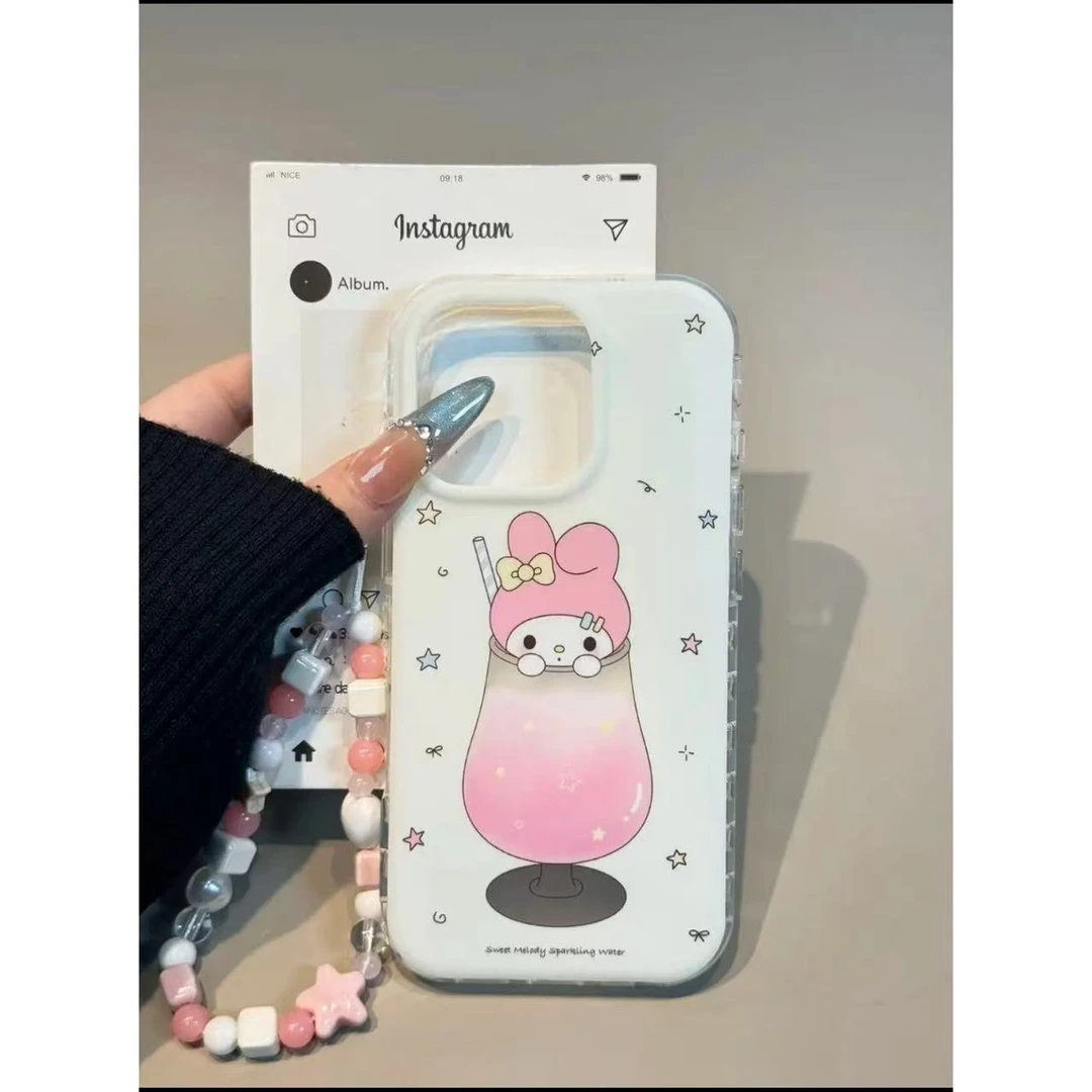 白底星星粉饮料美乐蒂苹果16promax手机壳iPhone15新款14