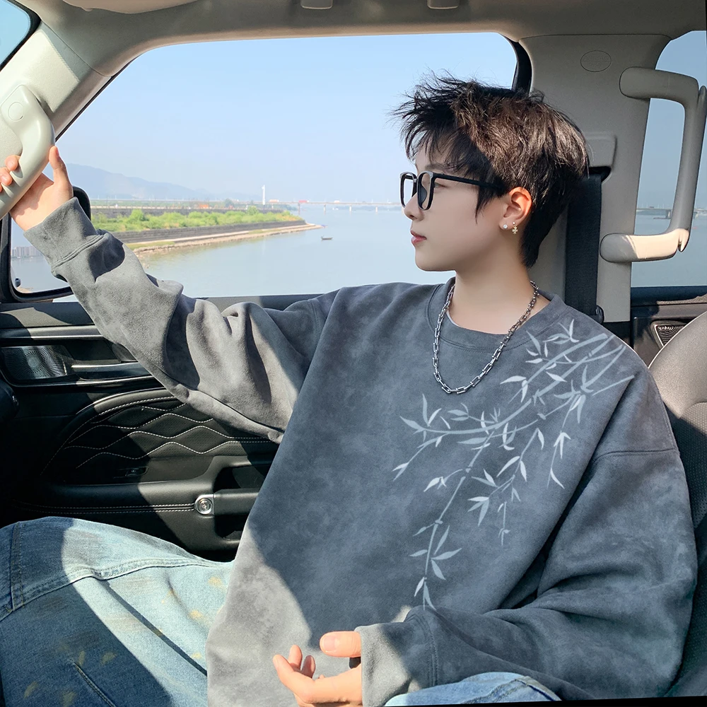 国潮扎染长袖t恤男秋冬印花潮牌ins高街宽松圆领半袖情侣款衣服男