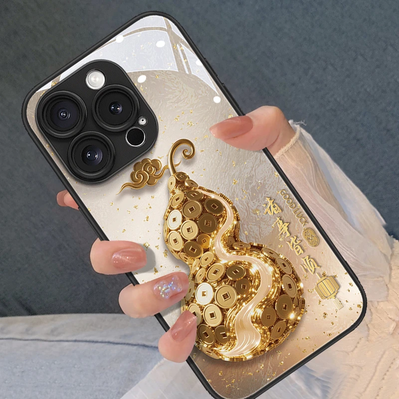 招财金币葫芦适用苹果16promax手机壳时尚新款iphone15pro轻奢14
