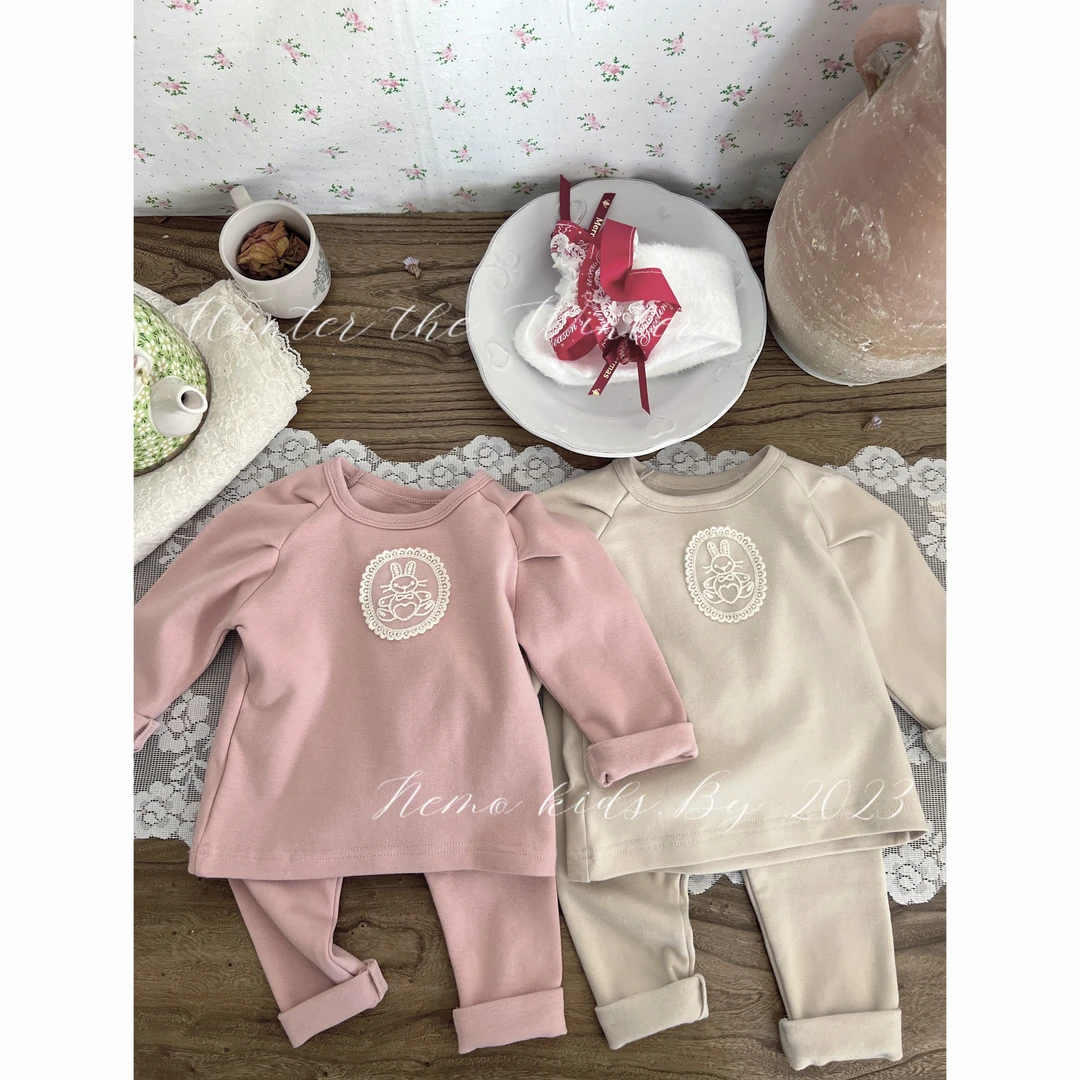 NIMO【暖暖】韩版秋冬款宝宝纯色长袖上衣长裤洋气两件套装