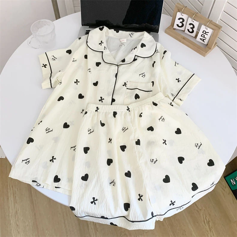 【桃心】睡衣女夏季云朵绵睡衣短袖三件套家居服休闲卡通大码薄款