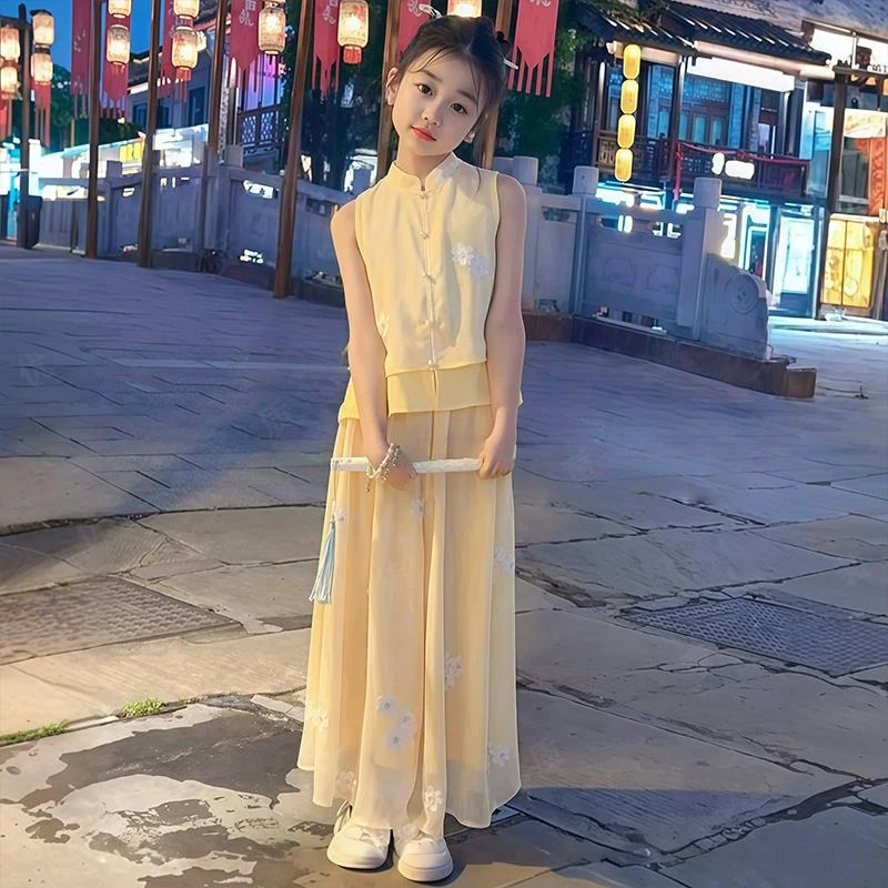 巴拉开门女童国风套装夏季2025新款洋气儿童汉服女孩夏装新中式