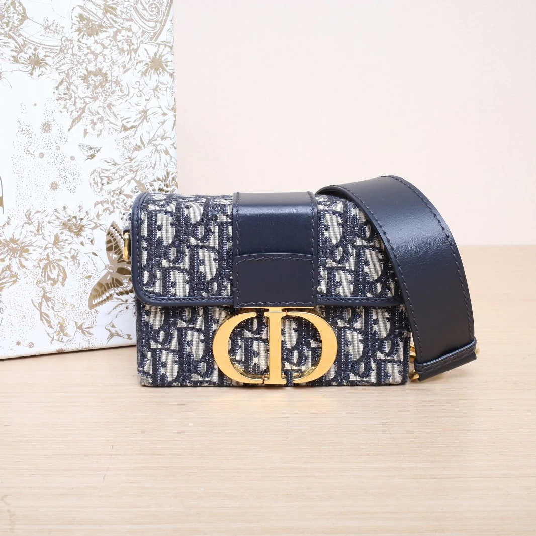99新 DIOR/迪奥 【娇】30蒙田 Box 蓝色 帆布 金扣 2020 071186