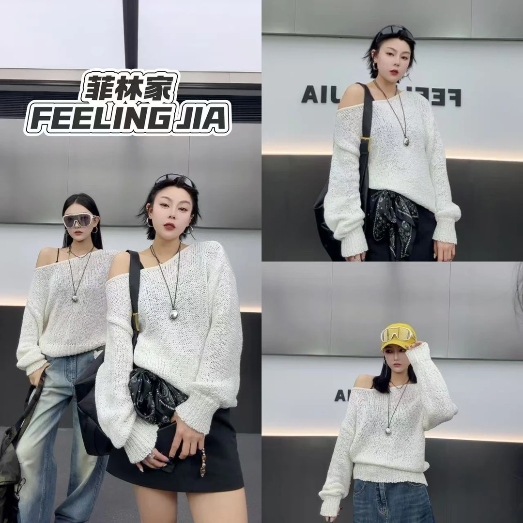 菲林家FL C137【一见钟情】 慵懒感斜肩针织毛衣