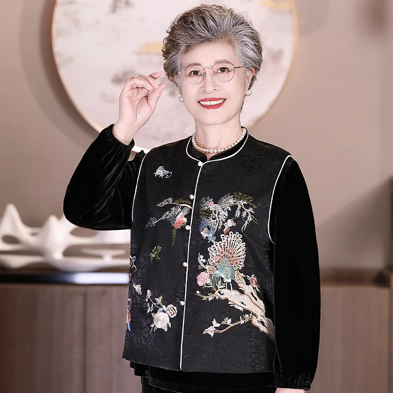 中老年女妈妈秋季高档国风马甲老人奶奶太太新款时尚洋气秋装马夹