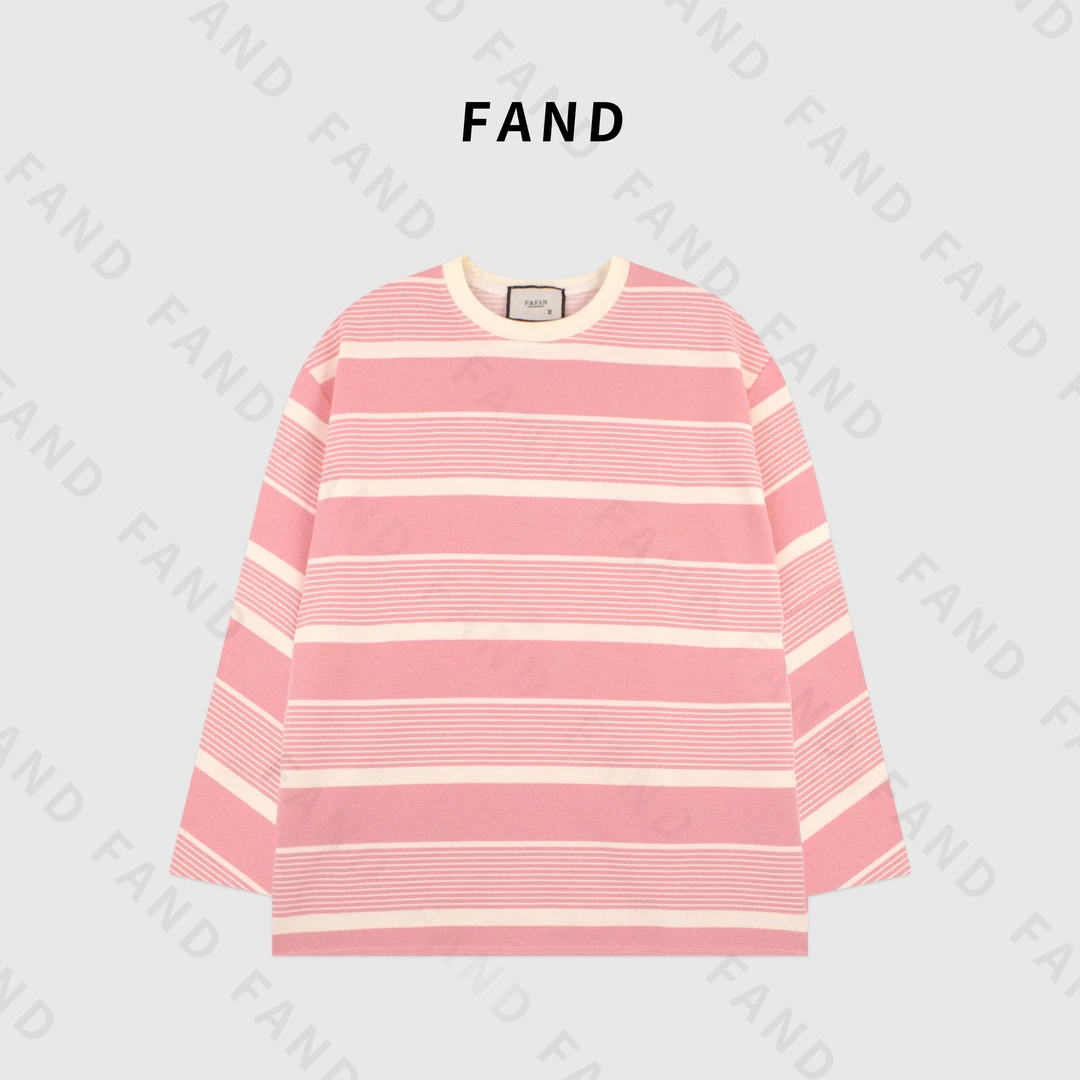 FAND饭饭【樱花木】25女新品秋季休闲时尚条纹宽松圆领长袖打底衫