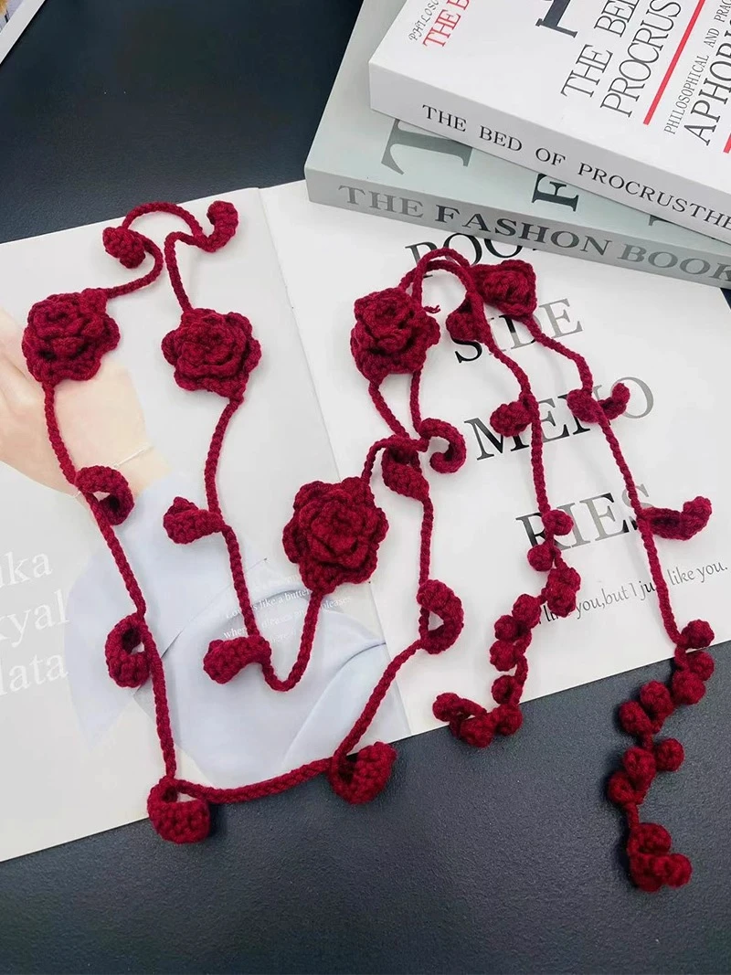 设计感小众y2k针织红色玫瑰花腰带女士腰链配饰裙子编织围脖颈链
