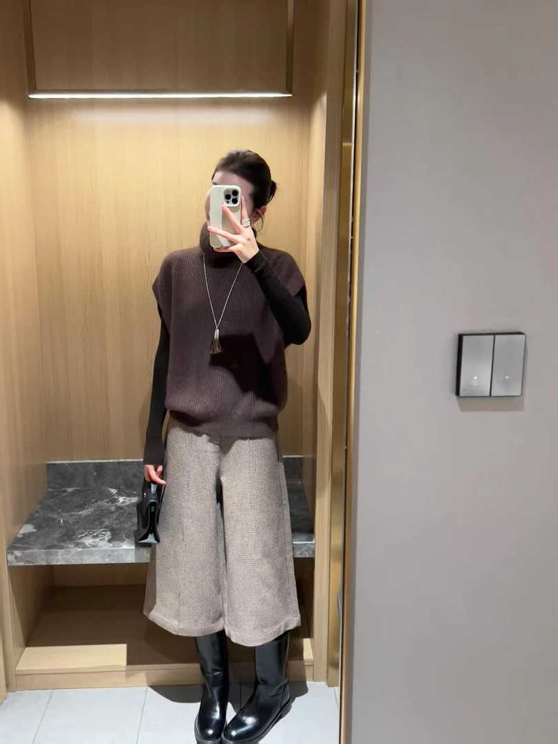 秋冬穿搭一整套女时尚新款休闲针织马甲背心修身百搭打底衣宽松裤