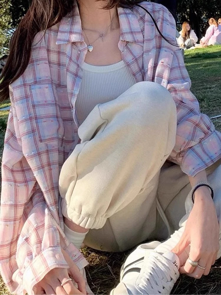 翻领宽松型薄款复古长袖休闲章若楠衬衫慵懒风上衣港味夏季