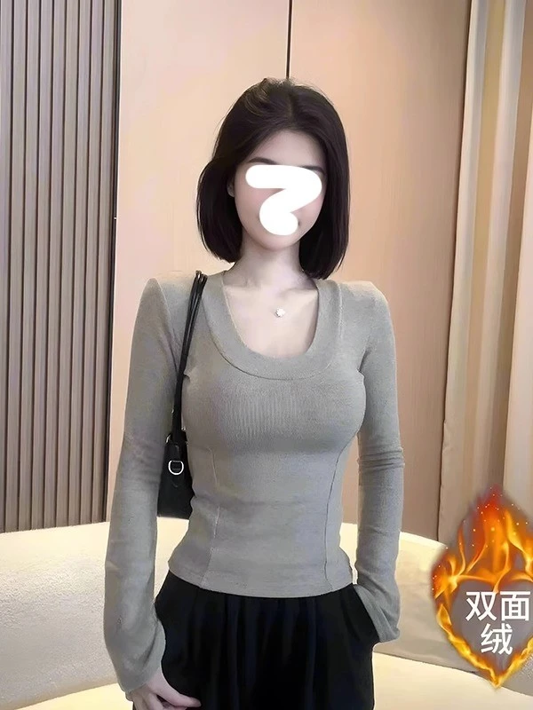 【晶晶】内搭打底衫大码胖mm韩系女装高级感加绒T恤显瘦长袖上衣