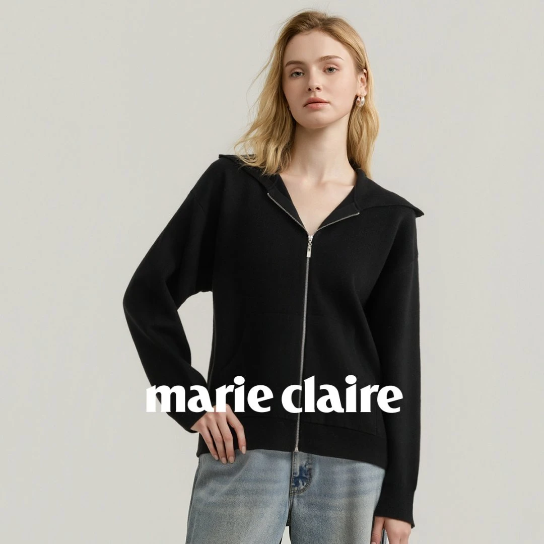 【闲时廓影】时尚感秋冬女式纯色连帽针织拉链开衫YMC01Q058