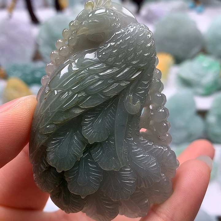 翡翠未镶嵌颈饰大凤凰两面工艺福利洒黄翡福利