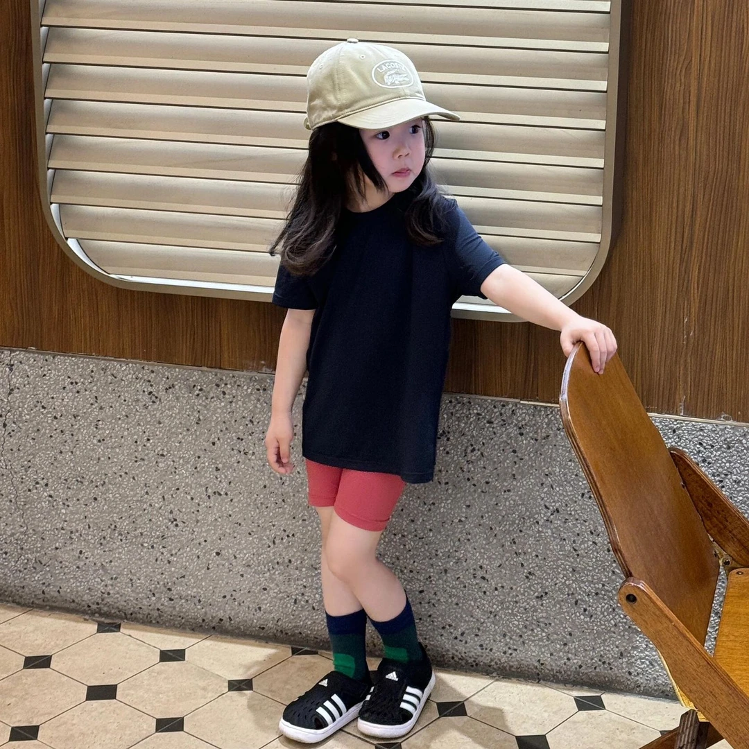 小惜亦夏季韩版童装女童套装百搭宝蓝色纯色宝宝短袖粉色骑行裤