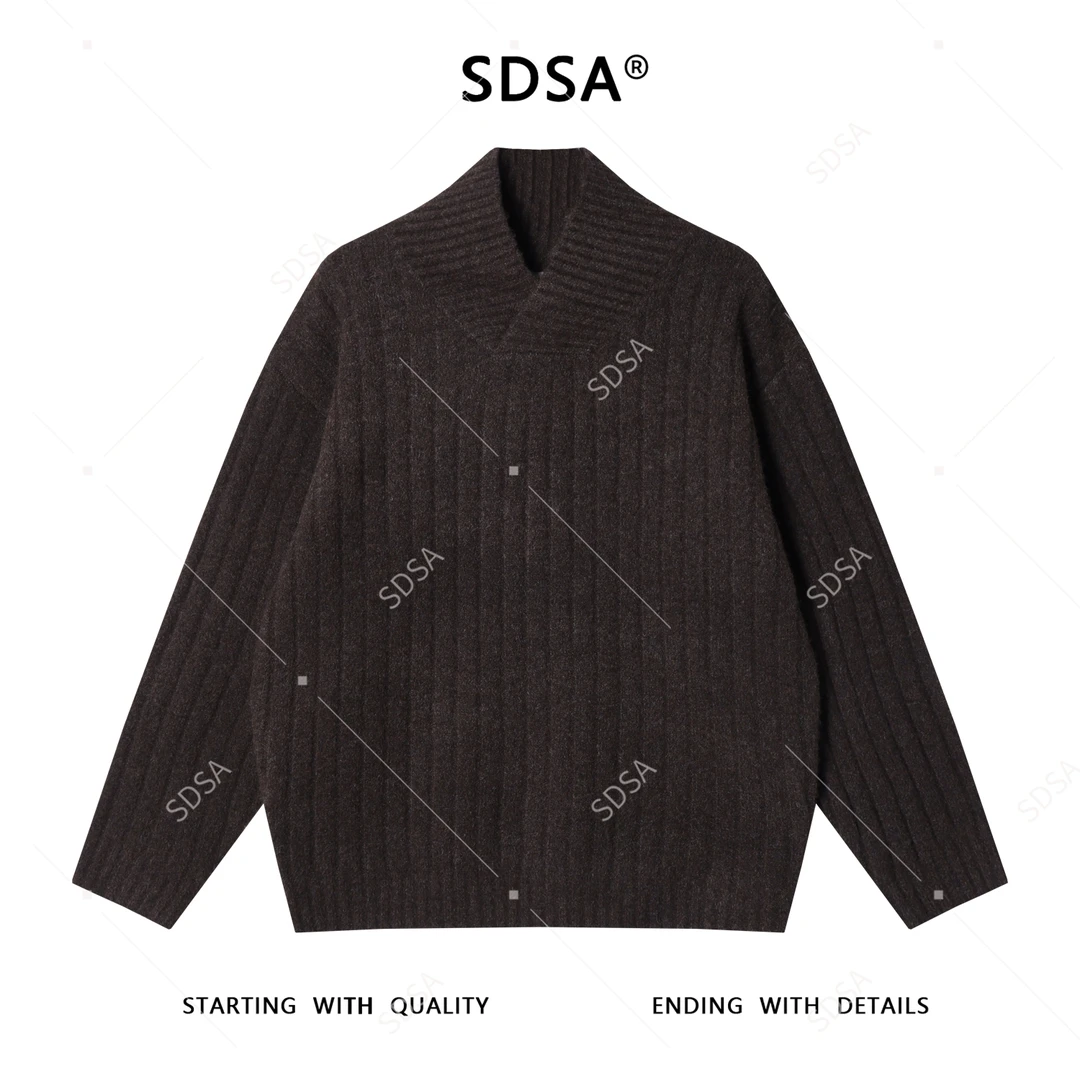 SDSA男士秋冬新款痞帅男装港风复古竖纹交叉V领针织衫慵懒风毛衣
