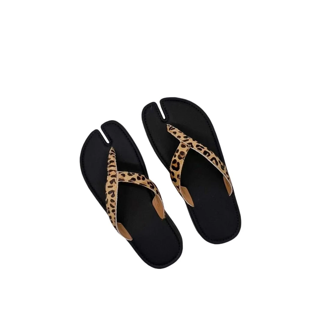 178-8人字拖鞋豹纹马毛咖色软底平底女士百搭