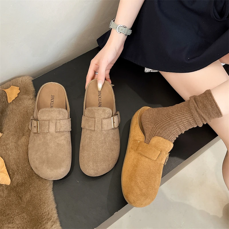 真皮半拖鞋女春夏季2025新款外穿半包头拖鞋秋凉拖法式厚底勃肯鞋