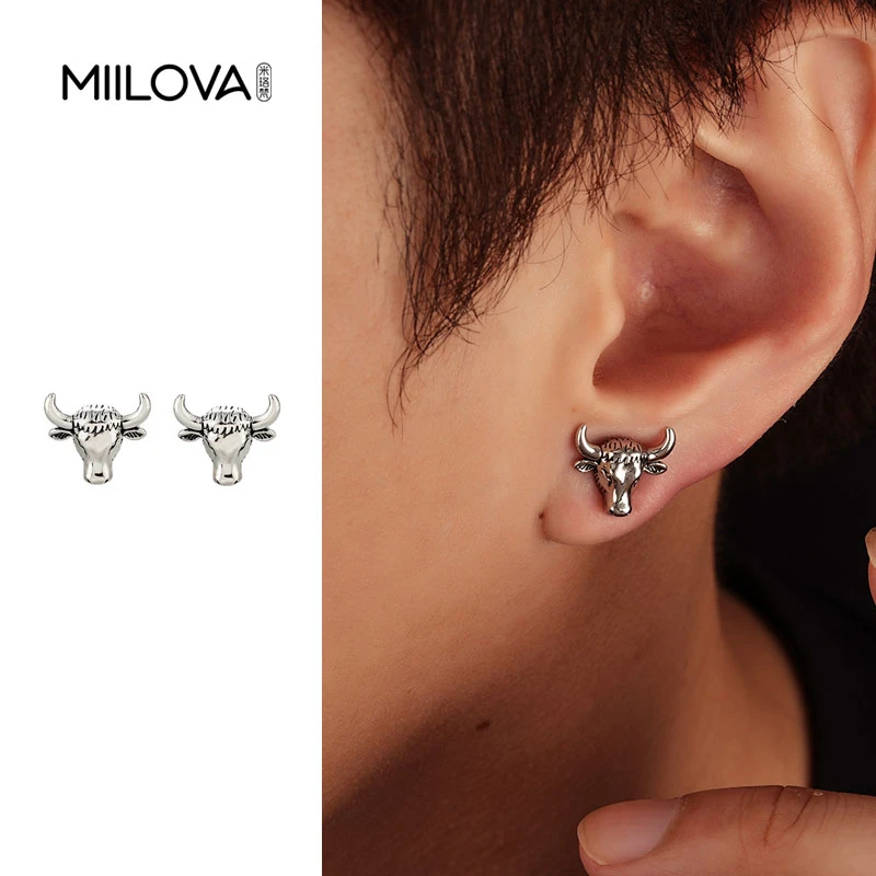 纯铜耳饰 十二生肖牛头磁吸耳夹男复古时尚潮流动物耳饰百搭耳饰