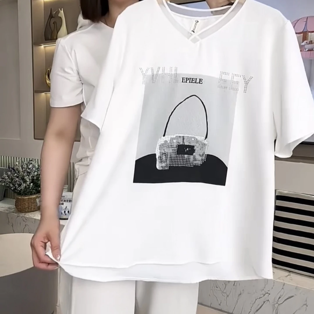 透气设计师短袖常规字母印花时尚T恤V领韩版圆领个性