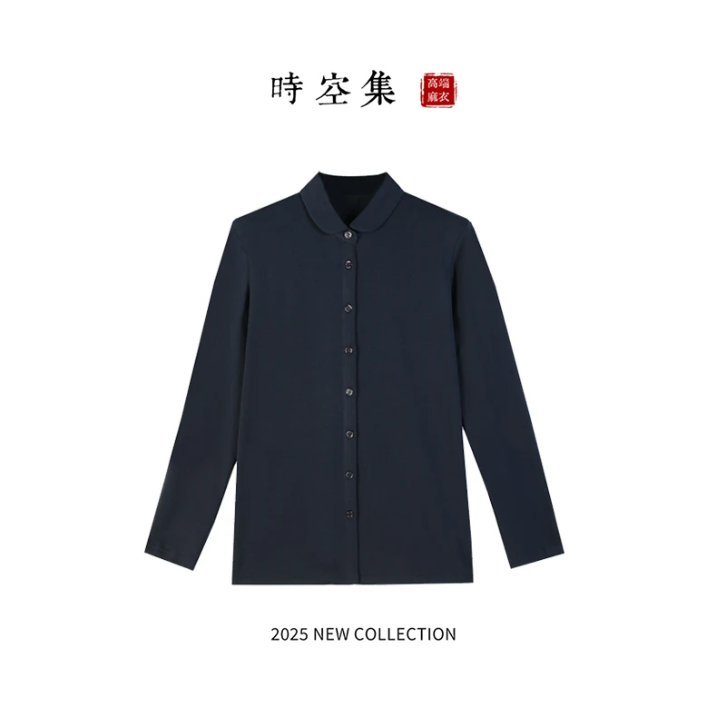 3186【女士小圆领弹力衬衫】纯色翻领春秋衬衣长袖休闲打底衬