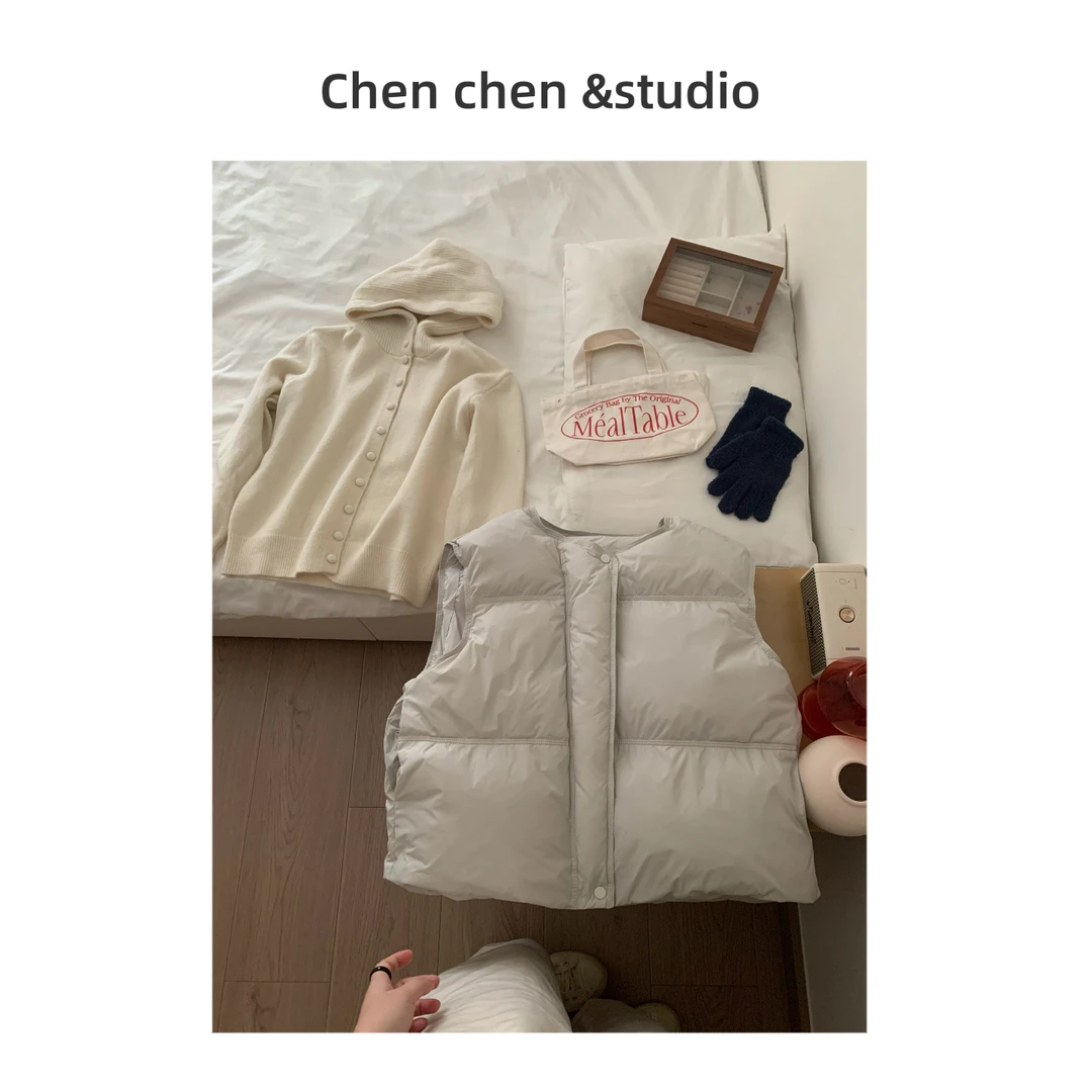 【90羽绒马夹毛衣连帽两件套】韩系简约小个子羽绒马夹两件套高级感