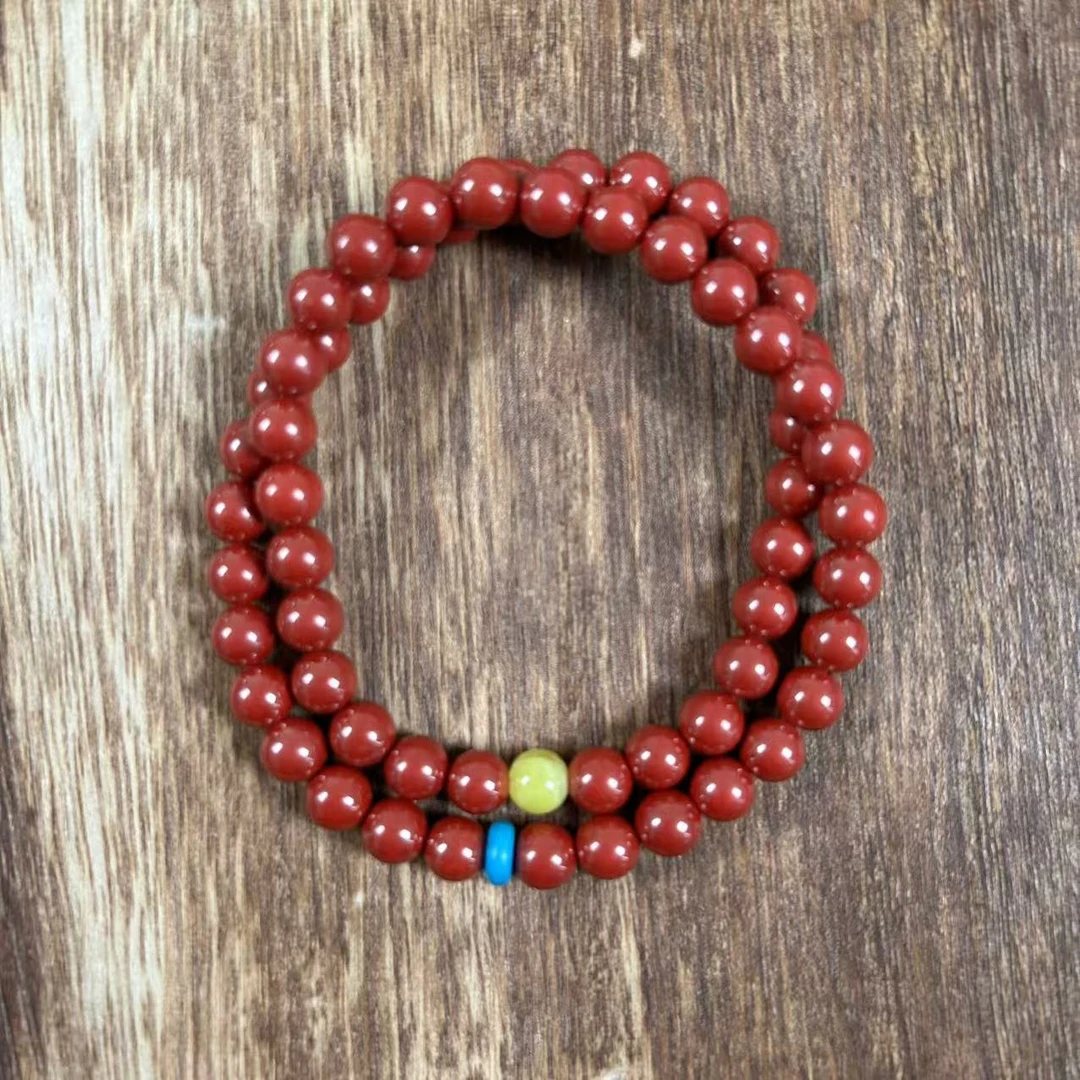 含辰砂工艺品卡6mm帝王砂配松松蜡蜡双圈手链