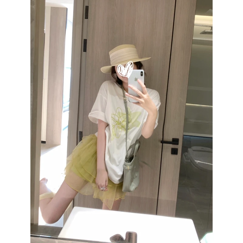 夏季韩系减龄甜美宽松设计感小众印花半袖小清新上衣T恤女 80321