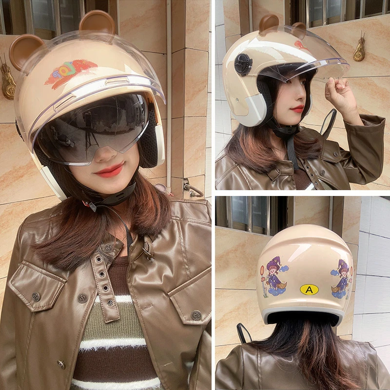 新国标电动车头盔女士男全盔四季通用冬季保暖双镜片电瓶车安全帽