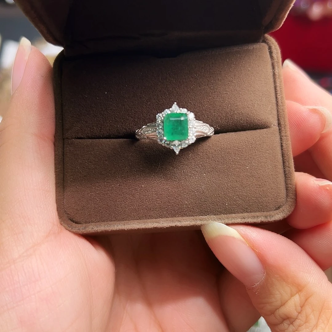 银S925镶嵌戒指祖母绿祖母绿戒指15号