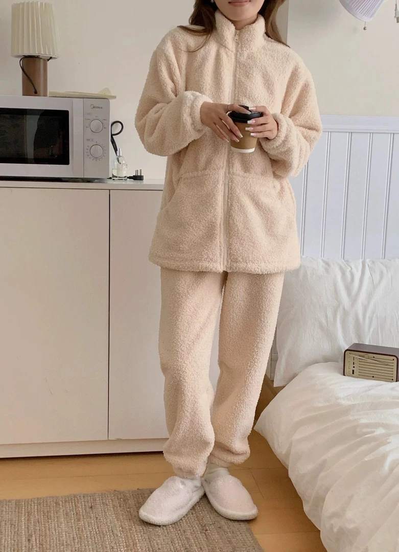 （睡衣套装）睡衣加厚长裙中长款女保暖家居服大码家居服套装